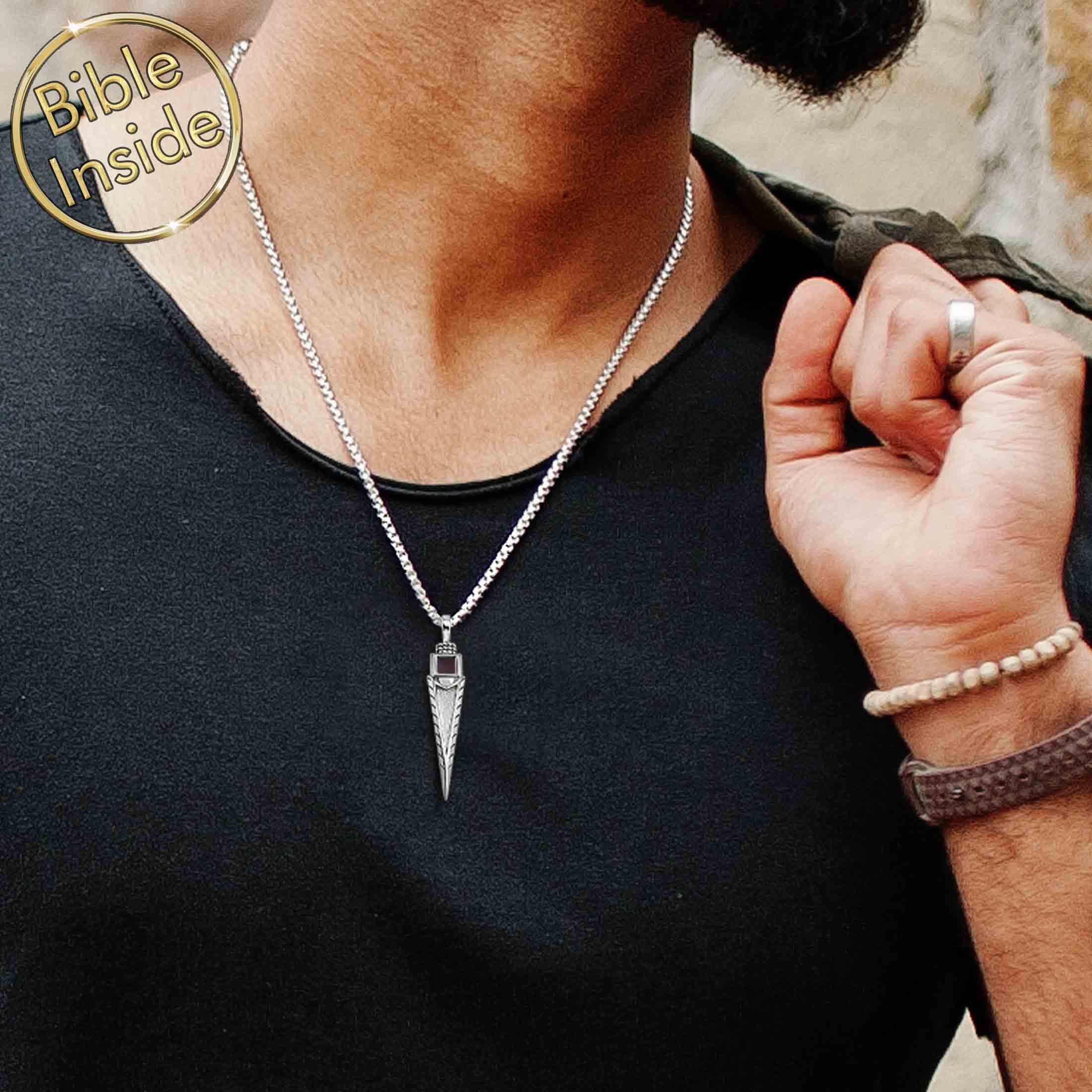 Unique Gifts for Christians Black Arrowhead Pendant With Wooden Inlay My Nano Jewelry